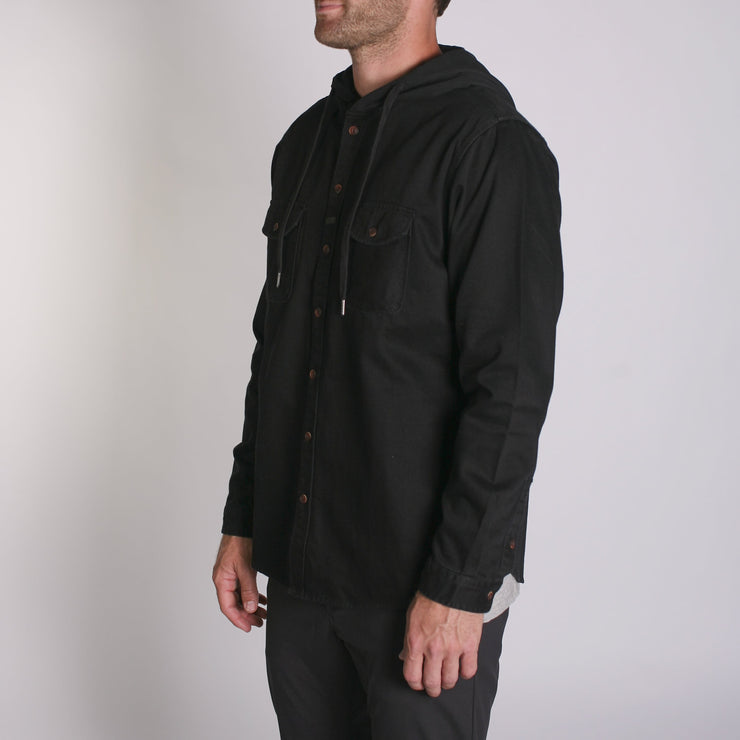 Wallace LS Hooded Shirt Black Denim