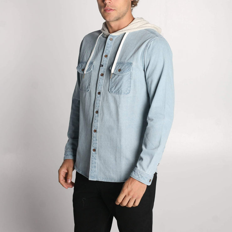 Wallace LS Hooded Shirt Washed Indigo Denim