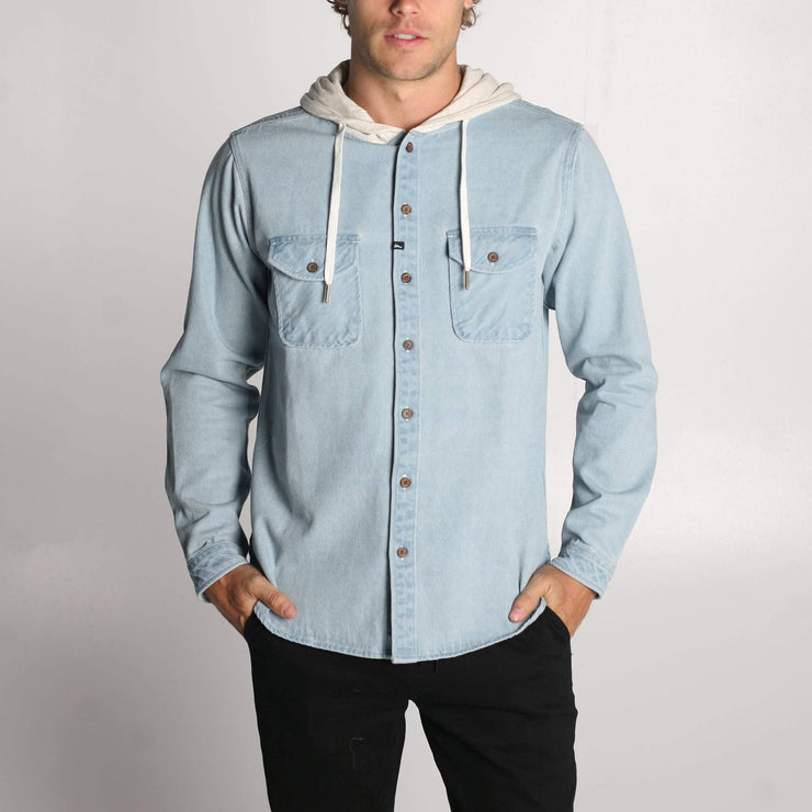 Wallace LS Hooded Shirt Washed Indigo Denim